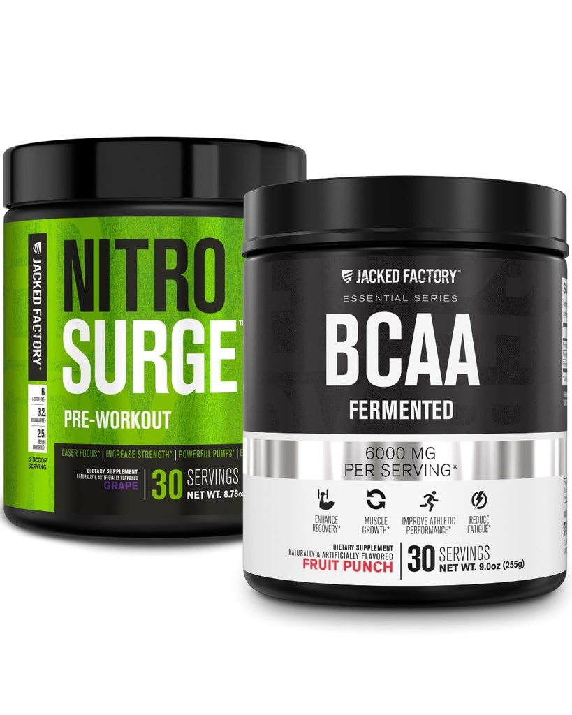Jacked Factory Nitrobølge Pre- Workout i Grape & BCAA i Fruit Punch for Muscle Building and Recovery