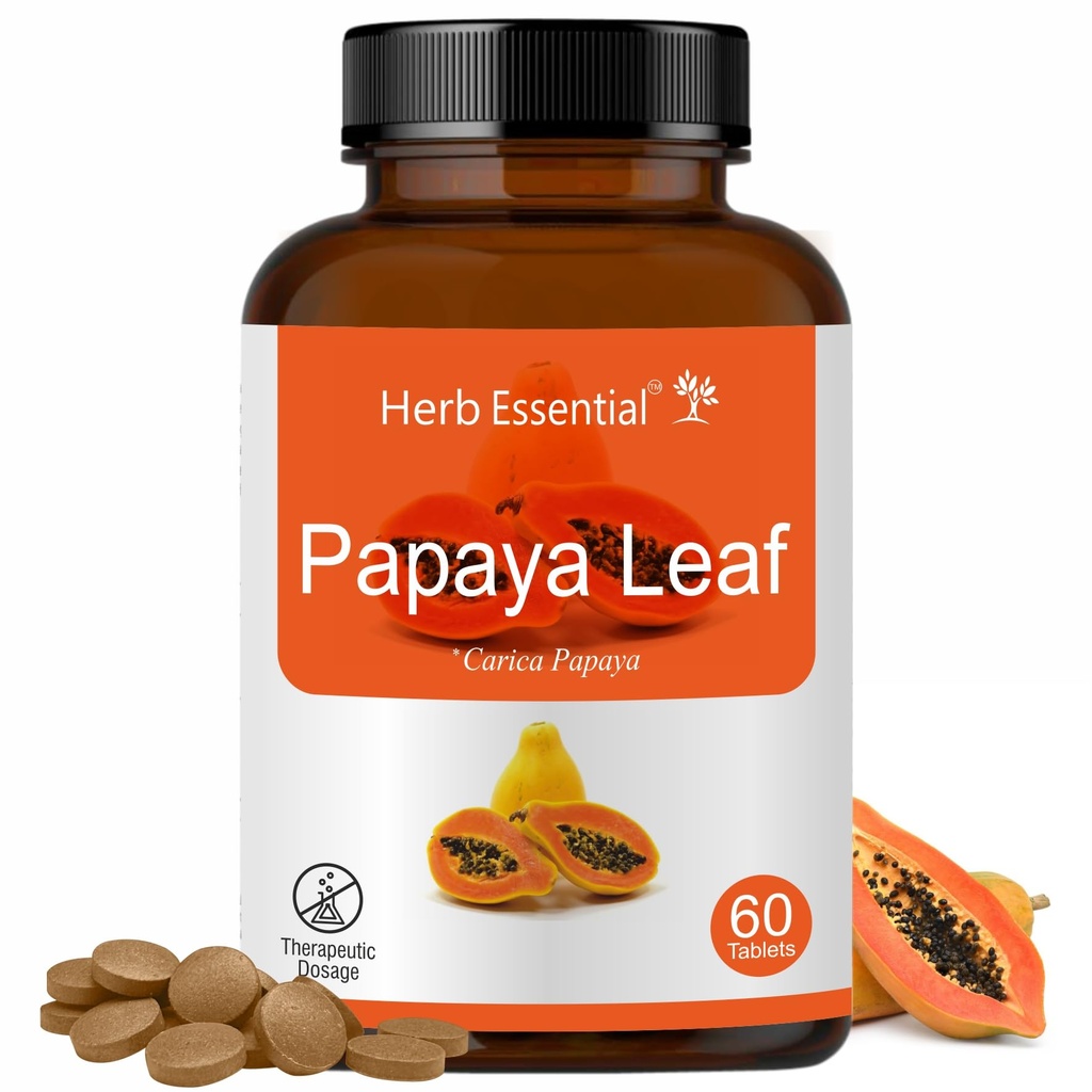 Herb Essential Papaya Enzyme Tablets 500mg (60 Count), Vegetarian, Non-GMO, Gluten-Free Formula with Tropical Flavor, Natural Enzyme Supplement