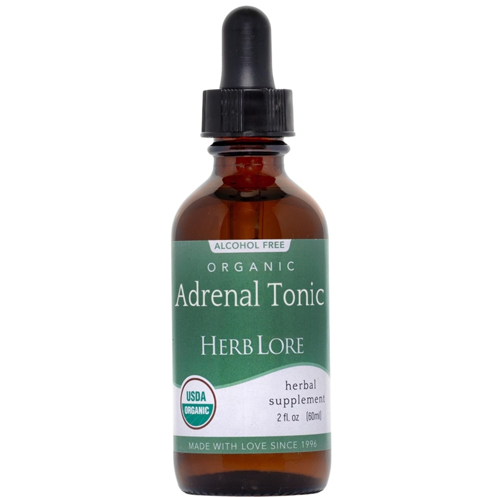 Herb Lore Organic Adrenal Tonic Tincture - Herbal Adrenal Support Supplement - Adaptogen Drops with Ashwagandha, Rhodiola, Eleuthero, Holy Basil, and Schisandra - Alcohol Free - Liquid - 2 Fl Oz