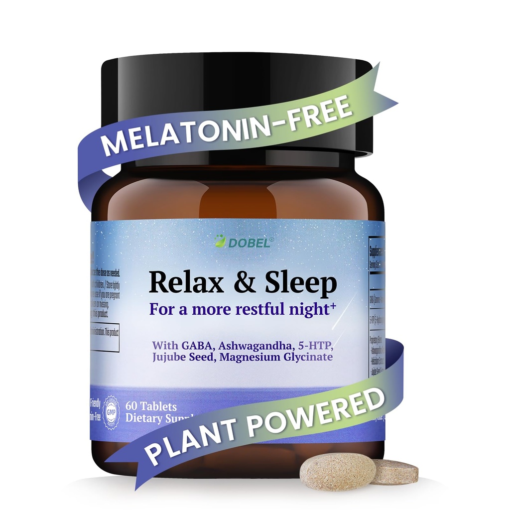 DOBEL Relax & Sleep - Melatonin Free Sleep Aid for Adults - Magnesium Glycinate, Ashwagandha, GABA & 5-HTP - Non-Habit Forming Support for Deep Sleep & Evening Calm - 60 Tablets