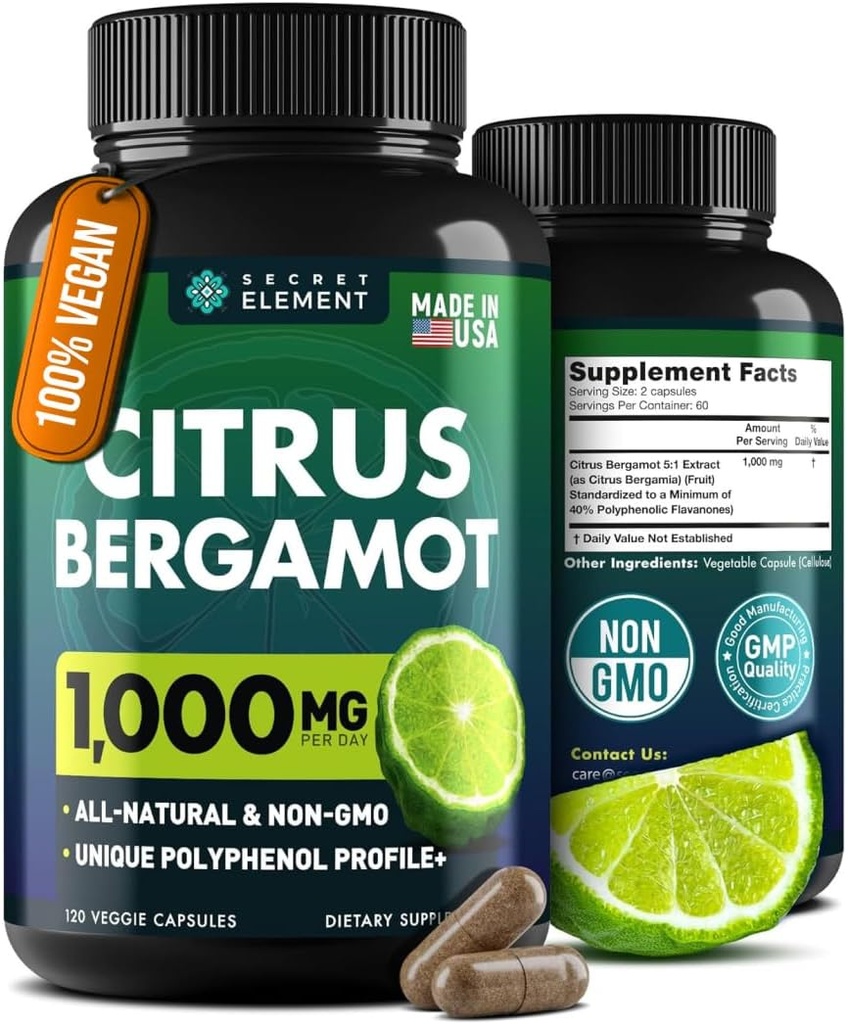 Citrus Bergamot Extract 1000mg - Citrus Bergamot supplement til hjerte, immunsystem support, og sund aldring - Pure, Vegan Bergamot kapsler