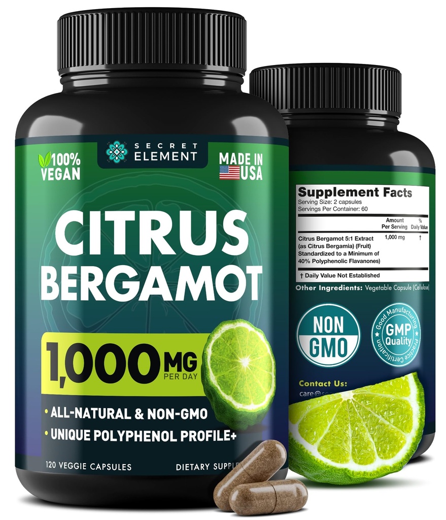 Citrus Bergamot Extract 1000mg - Citrus Bergamot supplement til hjerte, immunsystem support, og sund aldring - Pure, Vegan Bergamot kapsler