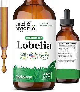 Wild & Organic Lobelia Tincture - Lung Detox and Cleanse - Flydende Lobelia Herb tillæg - Vegan, Sukker & Alkohol- Free Leaf Extract Drops - 4 fl oz
