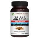Pure Nutrition Triple Ginseng - en unik og effektiv kombination af rød Ginseng, amerikansk Ginseng og sibirisk Ginseng. 790mg per kapsler 125; 60 Veg Caps Pack