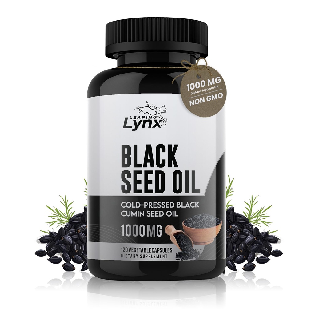 Pure Organic Cold- Pressed Black Seed Oil Capsules - Vegan Non- GMO Pure Nigella Sativa Black Cumin Seed Oil for Beauty Immunity & Samlet wellness support - Thymoquinone- Rich 1000mg Servering (60 dag)