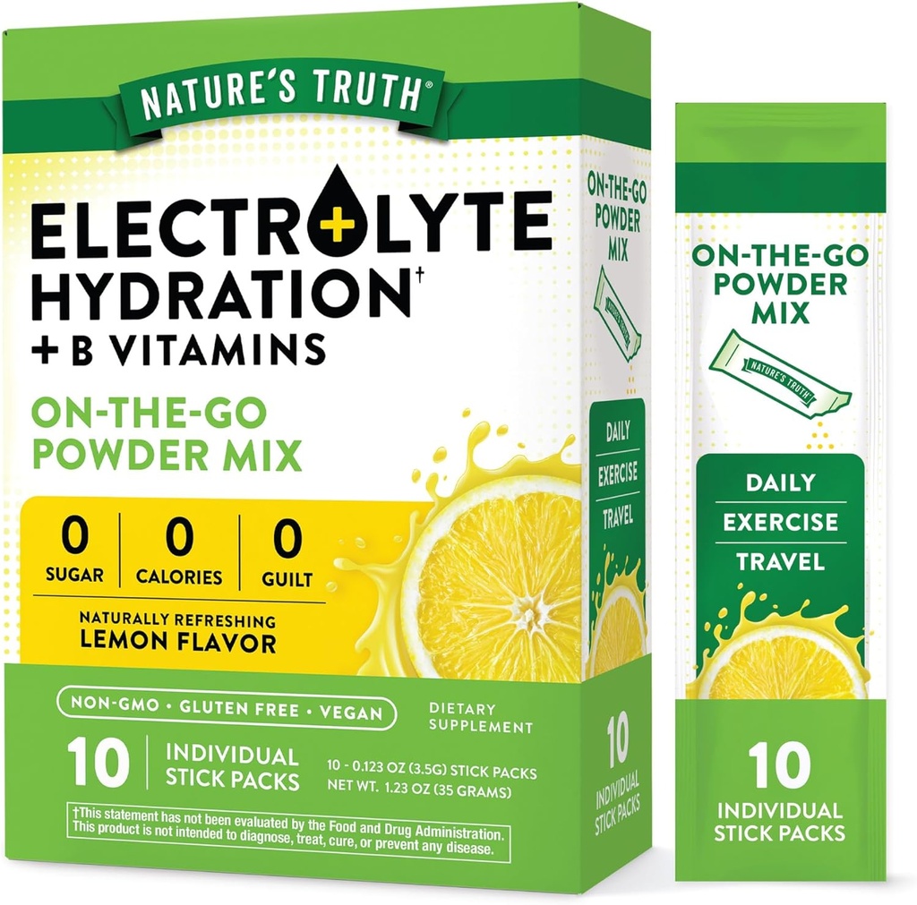 Nature 's Truth Electrolyte Powder Packets ttesmå 124; 10 Pack Shuck 124; Sugar Free Shuck 124; Vegan, Non- GMO & Gluten Free Drink Mix Supplement