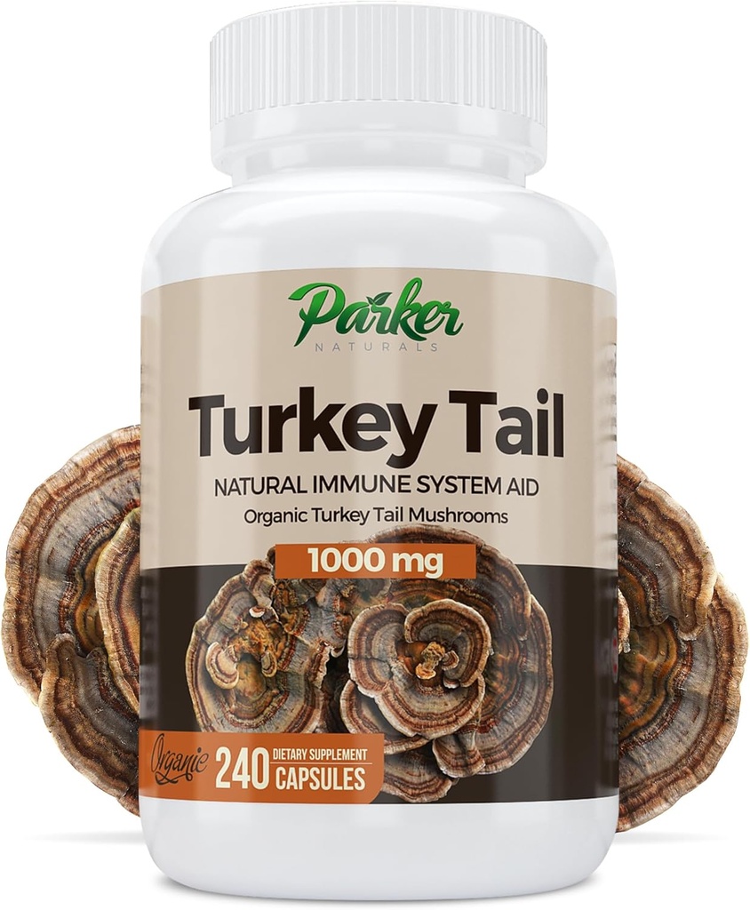 Parker Naturals Turkey Tail Mushroom Capsules - Organic Mushroom Supplement for immunsystemet Health Support - 1000 mg Premium Mushroom Kosttilskud - 240 Kapsler