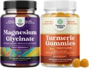 Bundle af Pure Magnesium Glycinat 400mg Per Servering til Mood Sleep og Afslapning og gurkemeje til voksne Peach Flavor - Ekstra styrke fælles støtte