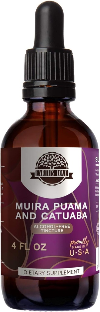 Jordens kærlighed - Muira Puama og Catuaba Alkohol- Free Herbal Extract Tinktur, Super- koncentreret (Ptychopetalum Olacoides og Tricilia catigua, Erythroxylum vacciniifolium) Tørrede urter (4 Fl Oz)