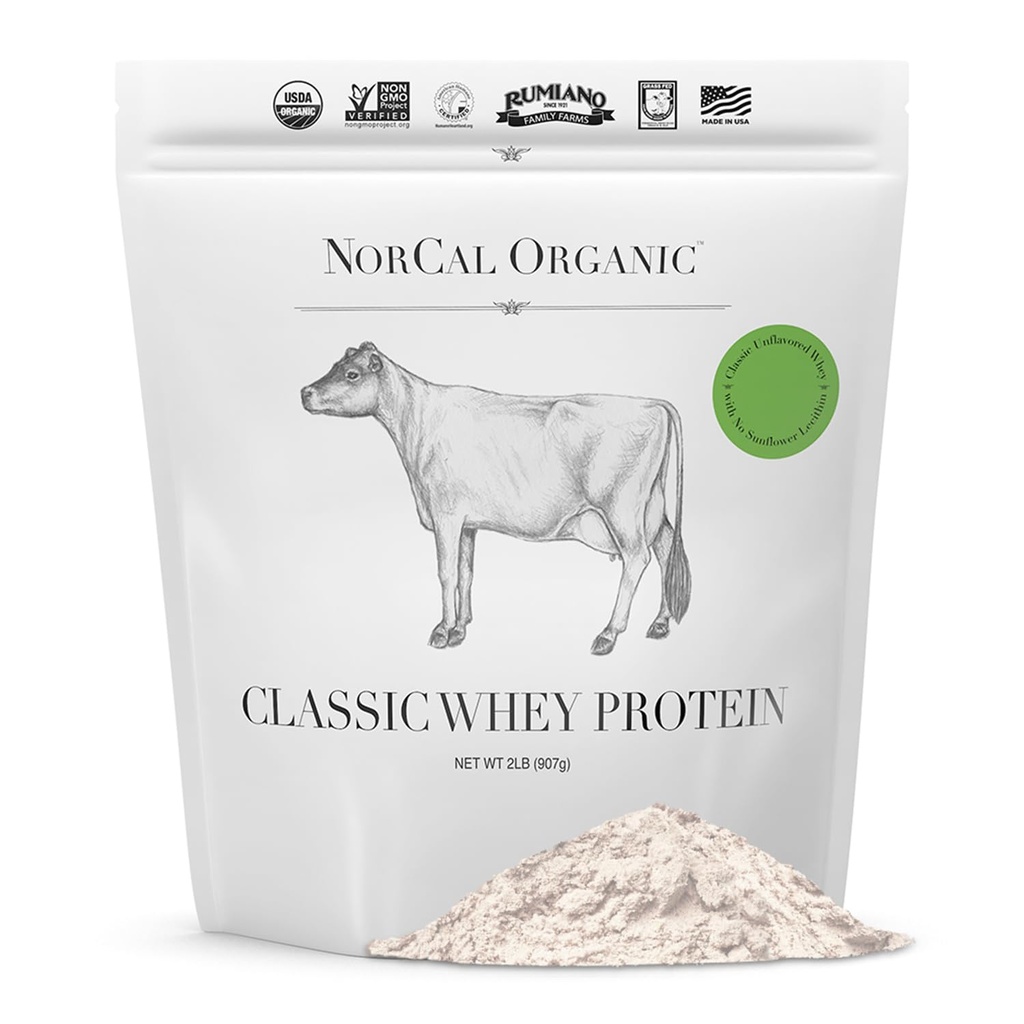 NorCal Organic - Classic Whey Protein - 100% Grass- Fed og Grass- Færdig - UNFLAVORED - Lecithin-Free - 2lb Bulk