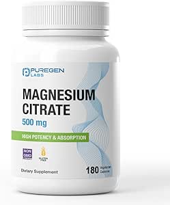 Magnesium Citrate 500 mg * 124; høj potens Elemental Magnesium * 124; Total 180 Veggie Caps, Superior Absorption, Non- GMO, NO Gluten og Dairy, Understøtter muskler, fælles, og hjerte sundhed