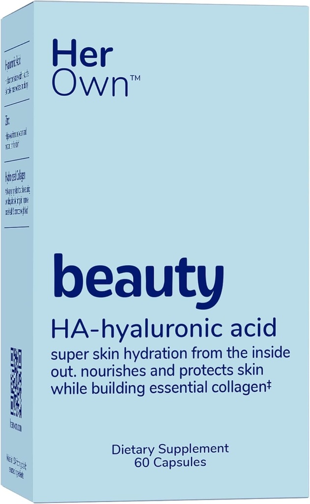 Hendes egen skønhed Hyaluronsyre kapsler, hud hydrering, nærbilleder og beskytter hud, Essential Collagen, Hyaluronsyre, understøtter smukke hud, med zink, Magnesium, C-vitamin, 60 Greve