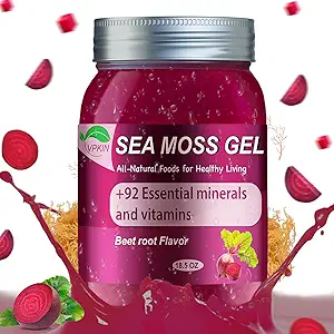 Sea Moss Gel Raw Organic, Real Sea Moss Gel med Irish SeaMoss, Wildcrafed Sea Moss Gel, Immun & fordøjelsesstøtte, Vitamin & Minerals Supplement (Beet Root, 18.5OZ)