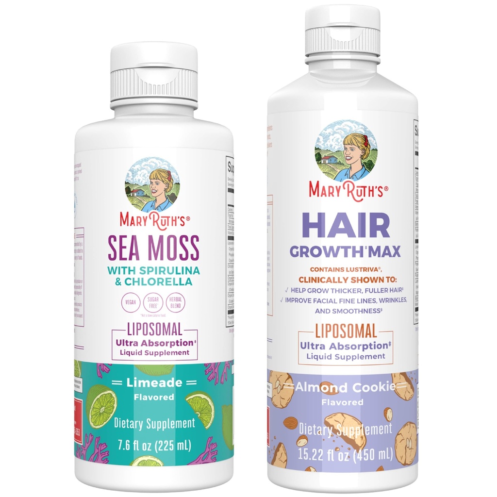 MaryRuth Organics Sea Moss Liposomal (Limeade) & Hair Growth MAX (Almond Cookie) # 124; Clean Label Project Verified ® # 124; Vitamin til energi, Immunitet, & Beauty # 124; Vegan, Gluten- Free, Non- GMO
