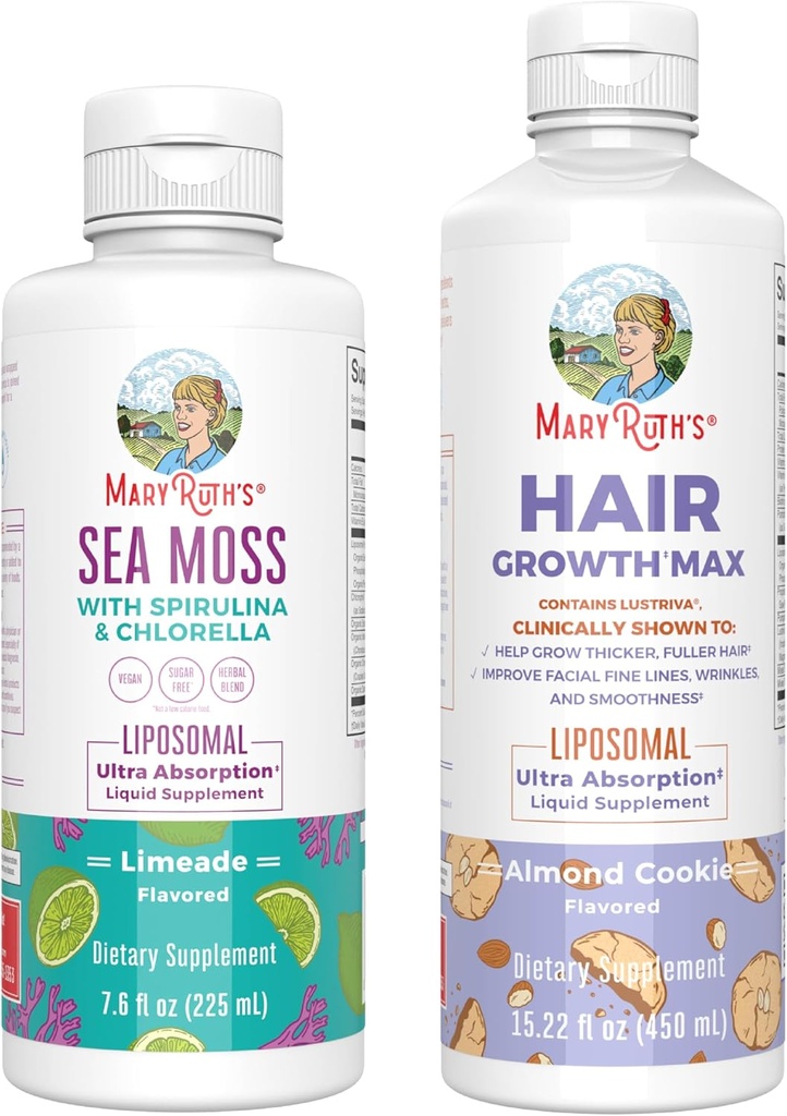 MaryRuth Organics Sea Moss Liposomal (Limeade) & Hair Growth MAX (Almond Cookie) # 124; Clean Label Project Verified ® # 124; Vitamin til energi, Immunitet, & Beauty # 124; Vegan, Gluten- Free, Non- GMO