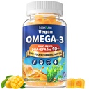 Vegan Omega 3 Gummies for Women Men 40+: 1280mg Algae Omega 3 Fatty Acid Supplements with DHA EPA Omega3 Vitamin D3 K2 Coq10 Zinc Support Brain Health - Adults Fish Oil Alternative (60Count)