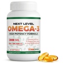 Omega 3 Fish Oil Supplement - 2000 mg Per Serving Containing 800 mg EPA & 600 mg DHA - Heart, Brain & Joint Health Support - 60 Molecularly Distilled Softgels - 30 Days Supply