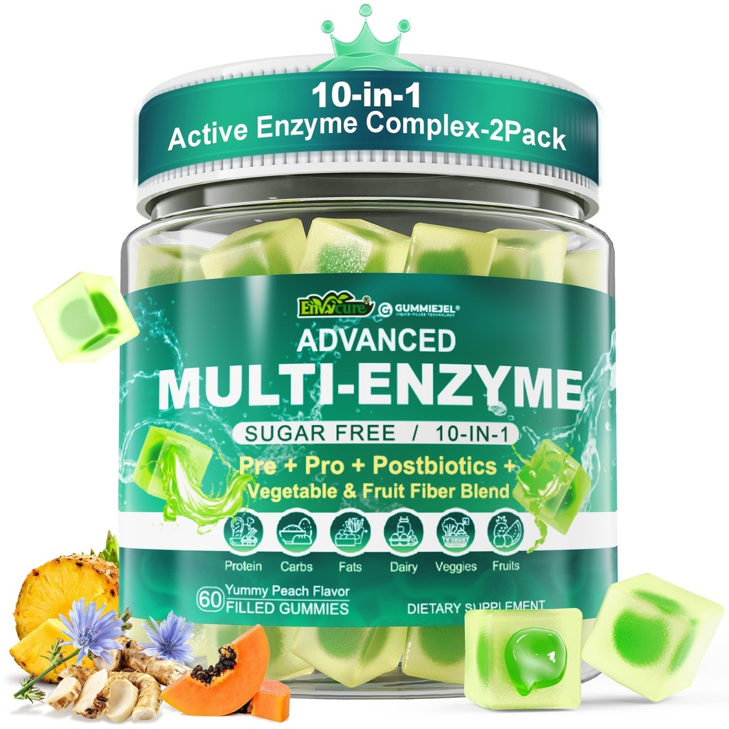 2Pack Digestive Enzymes Gummies for Women & Men, Multi-Enzymes with 90Billion CFU Probiotics and Prebiotics & Postbiotic, Vegetable & Fruit Fiber Blend, Super Enzymes for Digestive & Gut Health,Immune