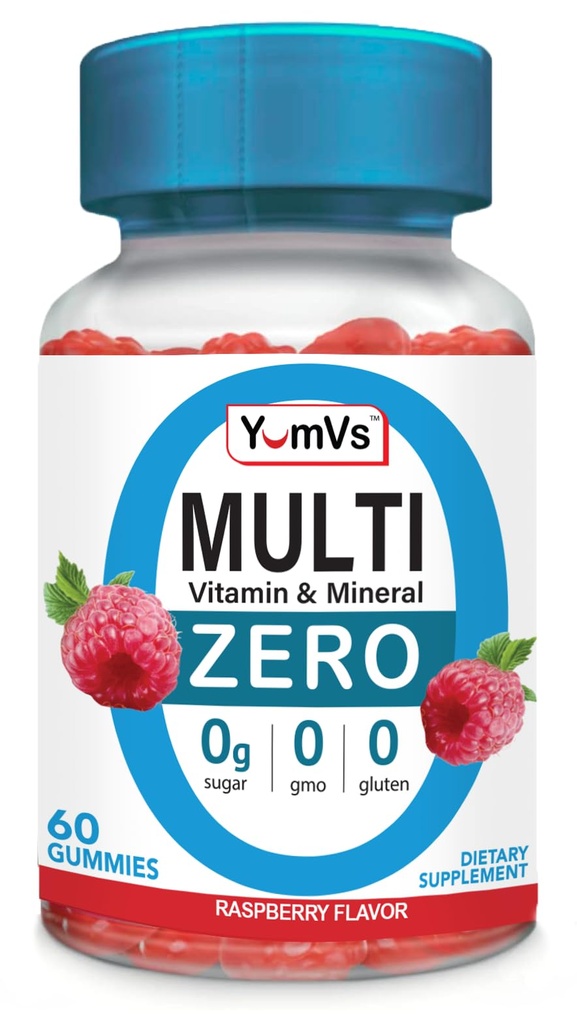YUM- V 's Multivitamin Zero Gummies by Yumvs ttesmå 124; Sugar- Free Vitaminer Supplement for kvinder & Mænd; 124; Chrom, thiamin, og Magnesiumstearat 124; Natural Raspberry Flavor Chewables - 60 Count