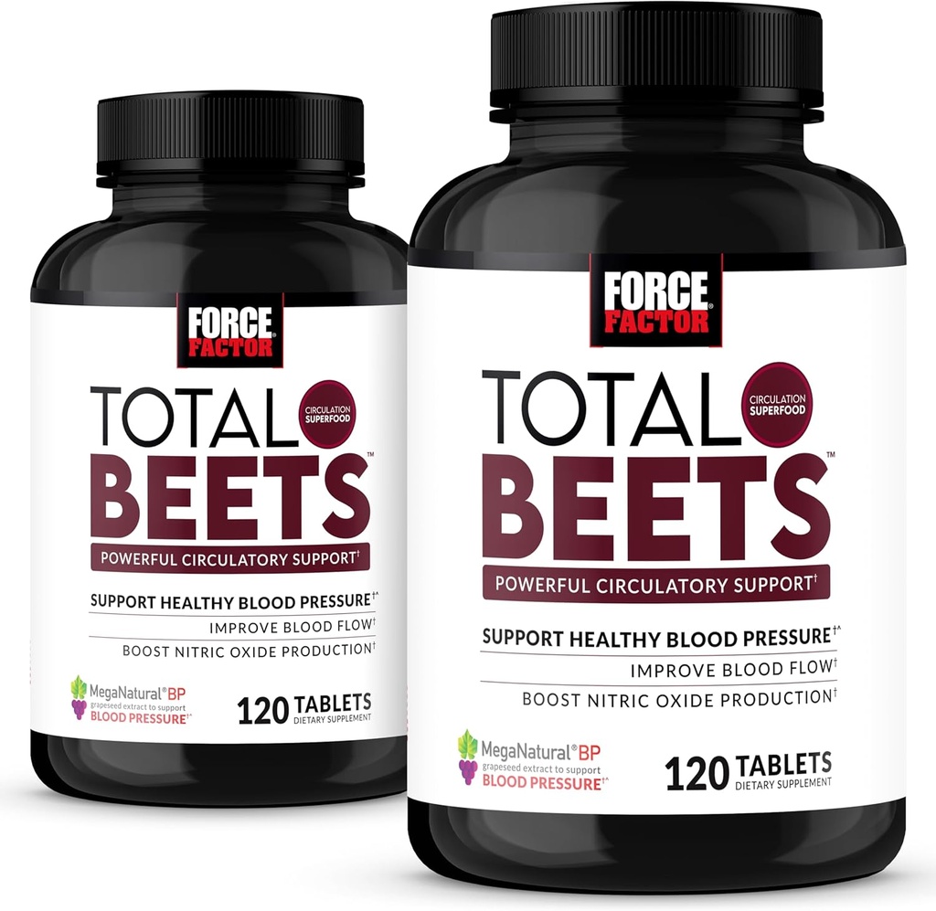 Kraftfaktor Total Beets nitrogenoxid tillæg med Beet Root Powder, Nitrater, Drueseekstrakt til cirkulering, Kardiovaskulær, Heart Health, 240 Tablets, 2 Pack