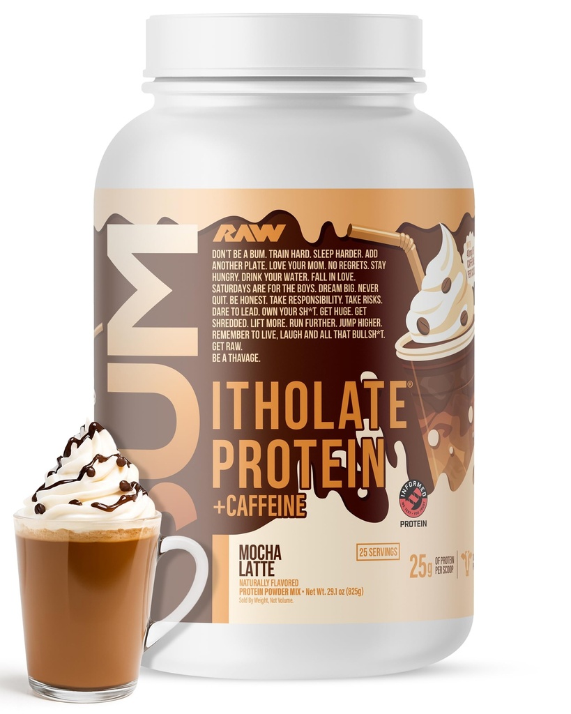 RAW Whey Isolate Protein Powder, Mocha Latte (CBUM Itholate Protein) - 100% Grass-Fed Sports Nutrition for Muscle Growth & Recovery - Low-Fat, Low Carb, Naturally Flavored - 25 Servings