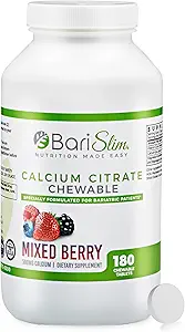 BariSlim Bariatric Calcium Citrate med Magnesium og D-vitamin Tabs - 500 mg Calcium Citrate Per Servering - Formuleret til patienter efter vægttab Kirurgi