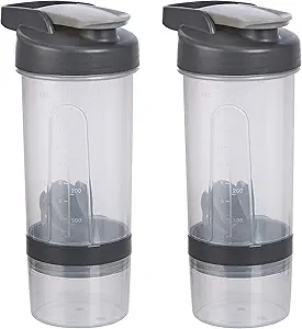 Grundlæggende Protein Shaker Flaske med mixer Ball, Cups til shakes, 20 oz, 2-Pack, Gray, 11.8x9x23 cm