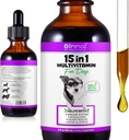 15 i 1 Hund Multivitamin Drops til hunde - Hund vitaminer og kosttilskud naturlige hund multivitaminer og mineraler - Glucosamin, MSM til hud & Coat, hjerte sundhed, knogler, fælles, immunsystemet støtte