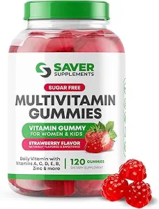 Sugar Free Multivitamin Gummies, 120 Gummies – Naturally Flavored and Sweetened Vitamin Gummy for Women and Kids – Strawberry Flavor