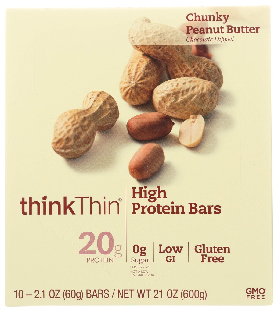 Thinkthin, Bar High Protein Chunky Peanut Butter Box, 2.1 Ounce, 10 Pack