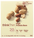 Thinkthin, Bar High Protein Chunky Peanut Butter Box, 2.1 Ounce, 10 Pack