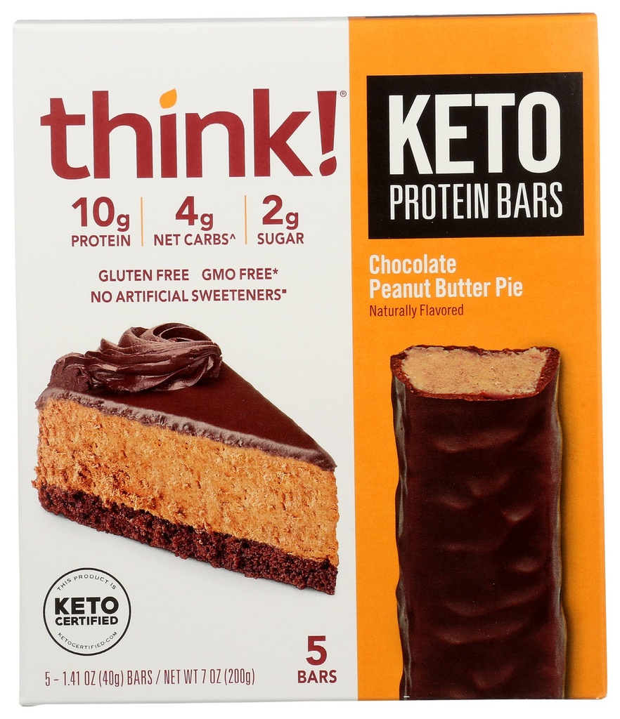 Think! Protein Bars, High Protein Snacks, Gluten Free, Sugar Free Energy Bar with Whey Protein Isolate, Chocolate Peanut Butter Pie, Nutrition Bars without Artificial Sweeteners, Keto, 5Pc, 7.05 Oz (Pack of 6)