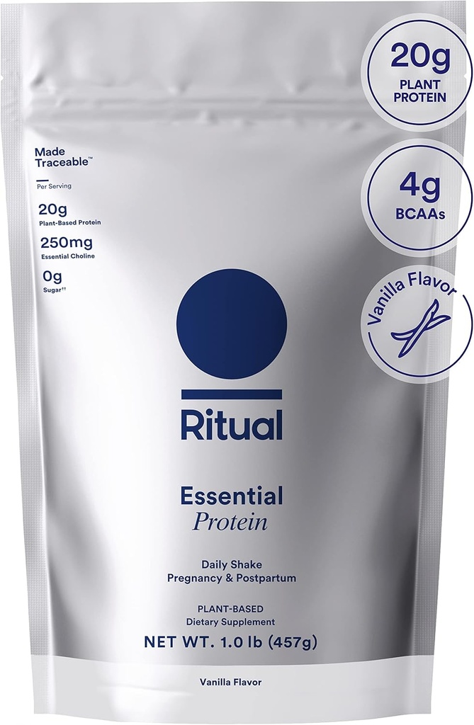 Ritual Prenatal Vegan Protein Powder: Cholin to Support Prenatal, Postpartum, & Amning, 20g Organic Pea Protein fra Regenerative Farms i USA, Gluten Free, Plant Based, Sugar Free †, Vanilla, 1Lbs