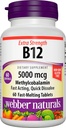 Webber Naturals Vitamin B12 5000 mcg, 60 Greve, hurtig opløsning tabletter, Vitamin supplement støtte til energi Metabolisme, immunforsvar og hjerte sundhed, Vegetarisk formel, 60 dages forsyning