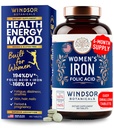 Iron og folinsyre Kosttilskud til kvinder - 35 mg Gentle Iron Vitamin, Folinsyre 400mcg - Anæmi, Periode, Graviditet Support, Ferrosulfatpiller - 180 Vegan non- Constipating Tablets