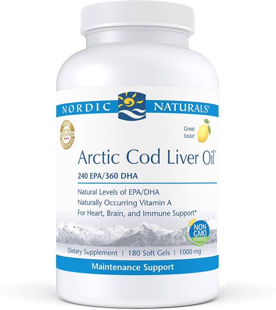 Nordic Naturals Pro - Arctic Cod Lever Oil CLO, understøtter hjerte og hjerne sundhed - Lemon-smag 180 Soft Gels