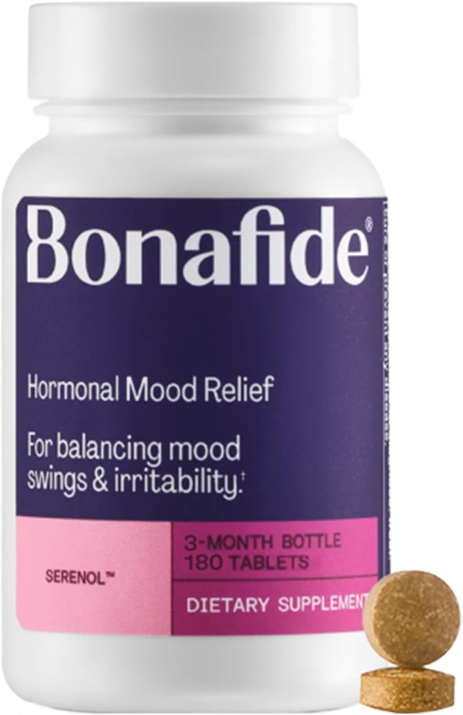 Serenol af Bonafid. Relief from Hormonal Mood Swings, Irritability, & PMS Bloating. - 3 - Måned Supply (180 tabletter)