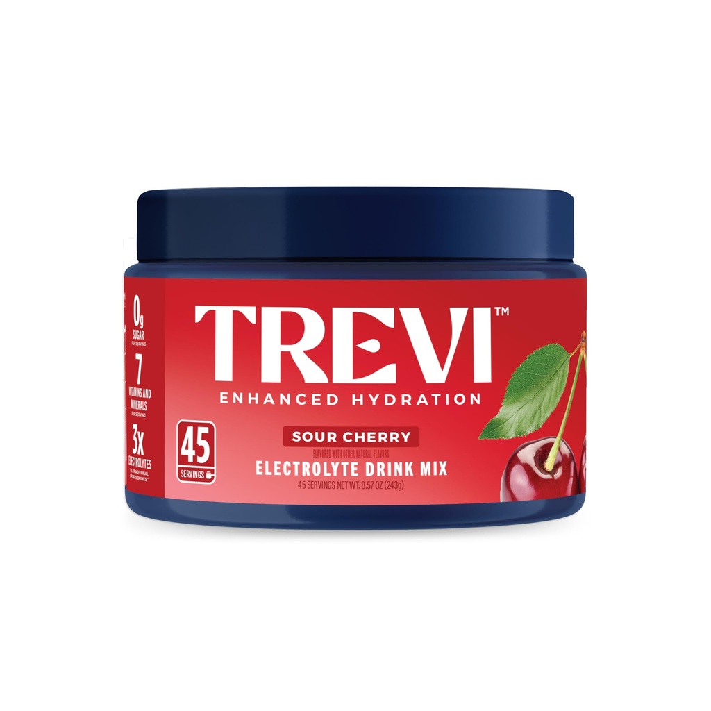 TREVI™ Sugar Free Electrolytes - Everyday Hydration Drink Mix Hydration Powder Multi Serving Tub - 45 Serving - Sour Cherry
