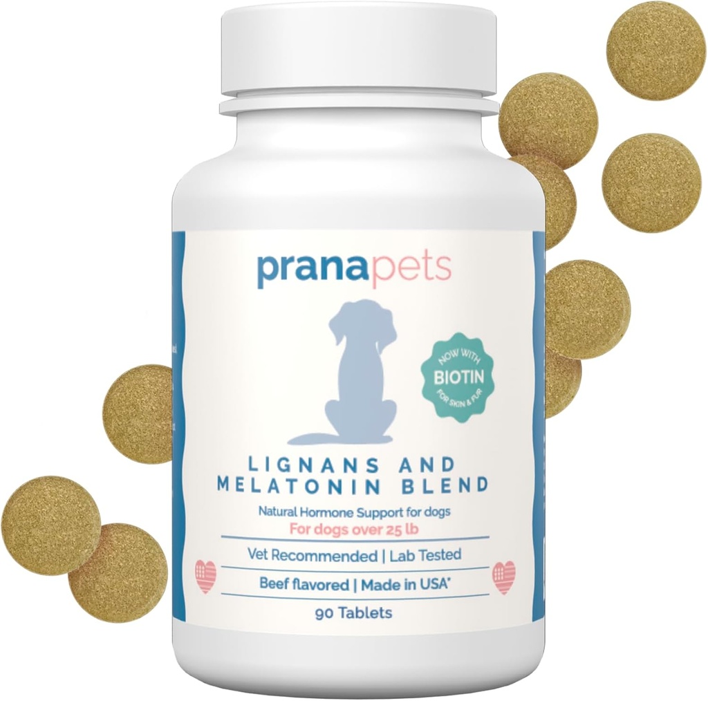 PranaPets Lignans & Melatonin med Biotin Blend naturligt aids til lindring af symptomer på Cushing 's hos hunde over 25 LB Budd124; Fremme sund balance & generelt velvære