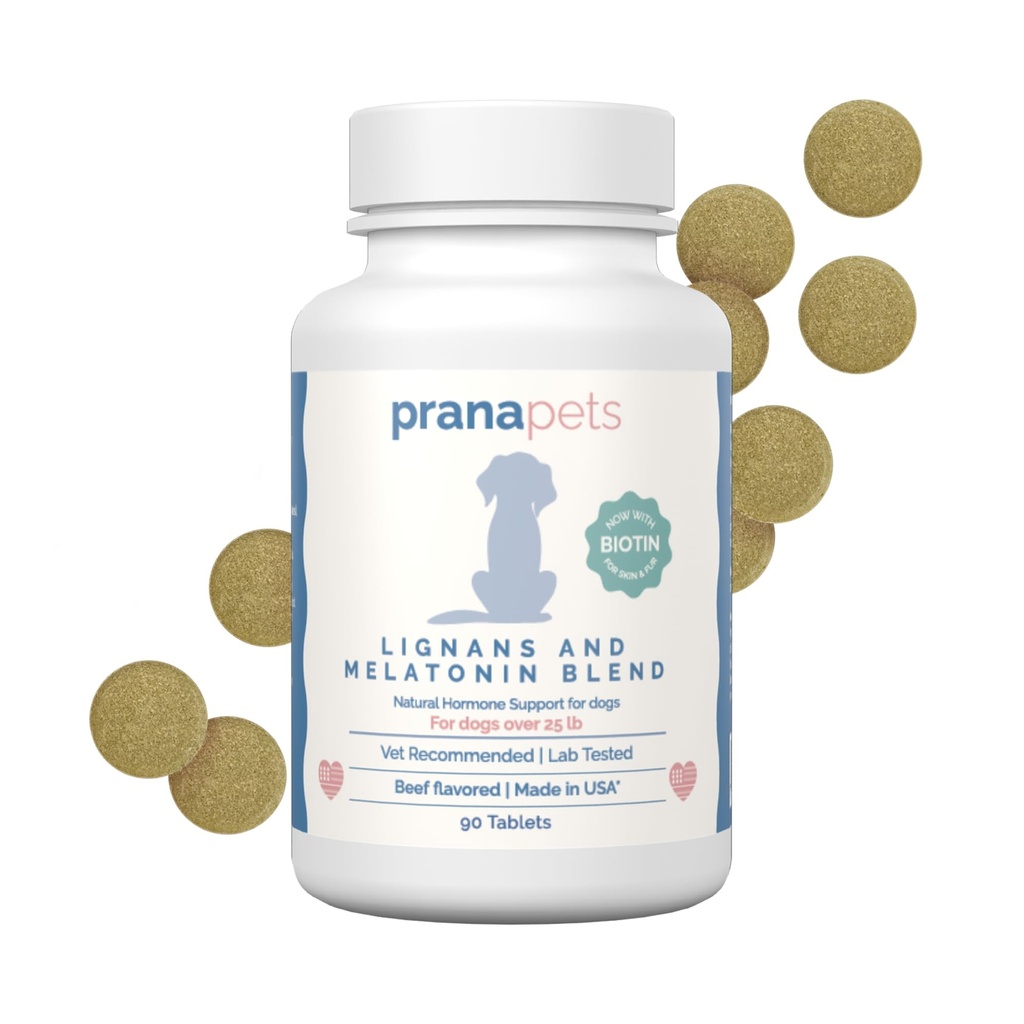 PranaPets Lignans & Melatonin med Biotin Blend naturligt aids til lindring af symptomer på Cushing 's hos hunde over 25 LB Budd124; Fremme sund balance & generelt velvære