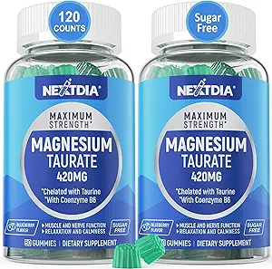 Magnesium Taurat 420mg + vitamin B6 til forbedret absorption, Supporting Hēsund Hēart, Zzzs, slapper af, Nerve & Muscle Health - Vegan, Non- GMO, Gluten- Free, Sugar- Free, 2- Pack