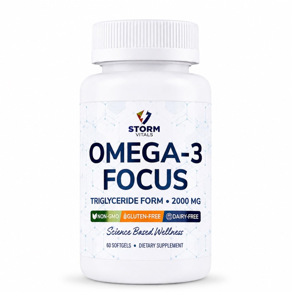 Omega-3 Focus 2000mg with Nootropic Formula – Citicoline, DHA, EPA, B12, PQQ, Folate & P5P – Triglyceride Form Omega 3 – 60 Softgels (60 Count (Pack of 1))