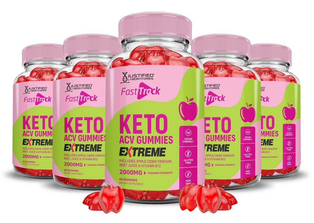 (5 Pack) Fast Track Keto ACV Gummies Extreme 2000MG Fasttrack Keto Gummies Apple Cider Vinegar Formulated with Pomegranate Beet Juice Powder B12 Vegan Non GMO 300 Gummys