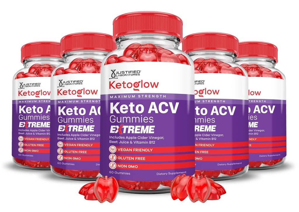 (5 Pack) Keto Glow Keto ACV Gummies Extreme 2000MG Ketoglow Keto Gummies Apple Cider Vinegar Formulated with Pomegranate Beet Juice Powder B12 Vegan Non GMO 300 Gummys