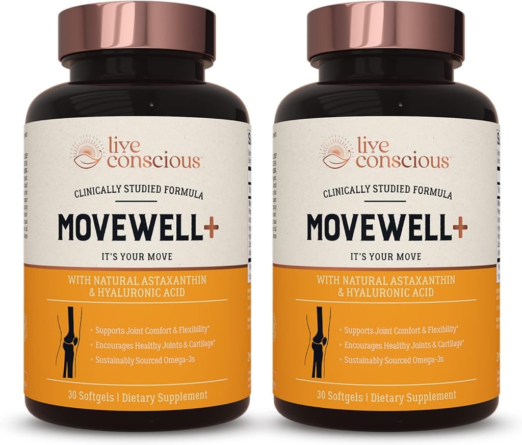Live Conscious Joint Health Supplement - Movewell Plus antarktisk krill olie, Natural Astaxanthin og Hyaluronsyre Budd124; Udfører Glucosamin (2 Pack)