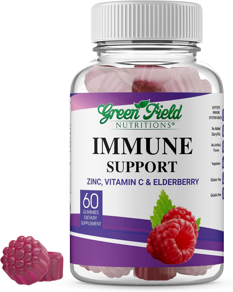 Greenfield Nutritions Halal immun Support Elderberry Gummies til voksne - Understøtter dit immunsystem naturligt med Halal Zink og C-vitamin Gummy - 60 lækre blandet berry Gummies Halal Vitamin