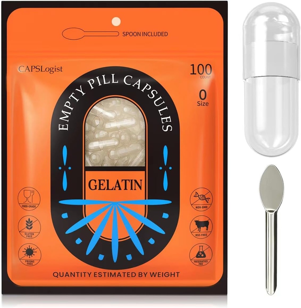 Piller Kapsler Tom størrelse 0, 100 Greve Gelatine Kapsel med Micro Lab Spoon, DIY Pille Kapsel Fyldning, Gluten Free og Non- GMO Certificeret, Clear