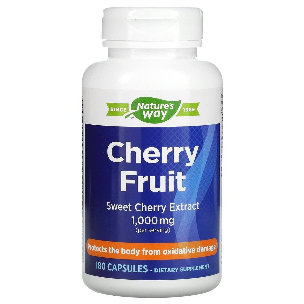 Nature's Way Cherry Fruit Sweet Cherry Extract, Supports Antioxidant Pathways*, 1,000 mg Per 2-Capsule Serving, Gluten Free, 180 Capsules (Packaging May Vary)