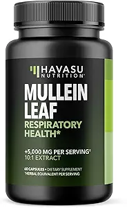 Mullein Leaf kapsler til respiratorisk sundhed - 5000mg ekstrakt 10: 1 for Lung Support og immunfunktion - 60 Greve - Vegan, Non- GMO kapsler - Urtetilskud til daglig wellness - 2 måneder Supply