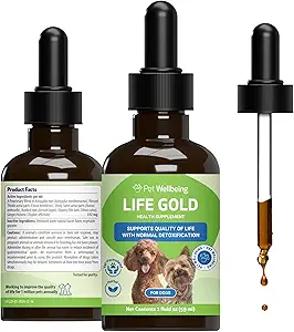 Pet Wellbeing Life Gold for Dogs - Vet- Formuleret - immunforsvar og antioxidant beskyttelse - Natural Herbal Supplement 2 oz (59 ml)